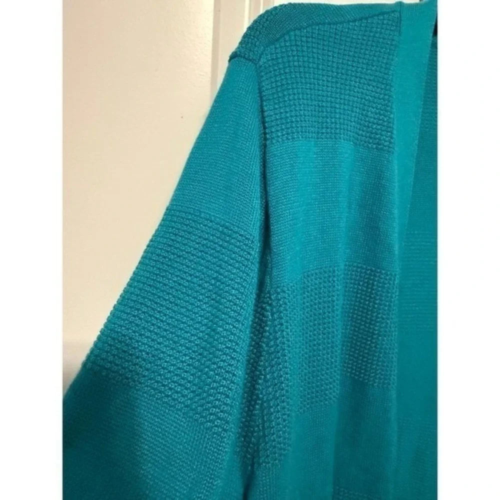 Lands End Teal Blue Cardigan Sweater Knit Stripe Open Front‎ Women 1X 60/40